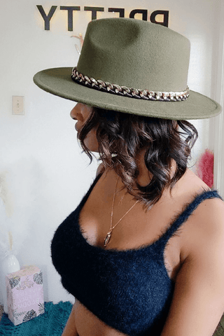 Olive Green Felt Fedora Hat - Pretty Brilliant