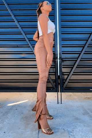 Getting Lucky High Waisted Brown Snake Print Leather Pants - Pretty Brilliant