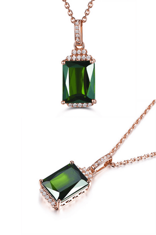 Rose Gold Emerald Green Pendant Necklace - Pretty Brilliant