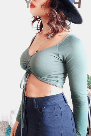 Olive Green Ruched Crop Top - Pretty Brilliant